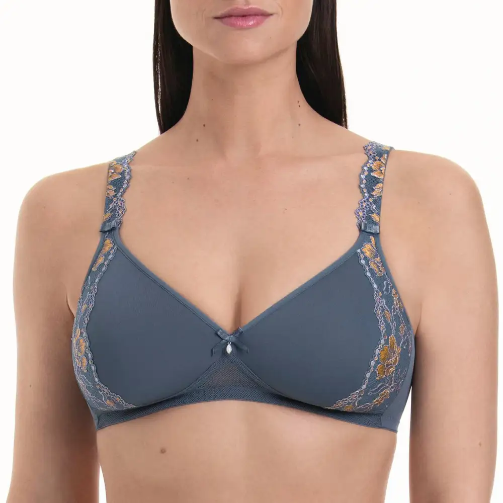 Women's Wireless Spacer Floral Lace Triangle Floral Detail Deep Neckline Breathable Bra