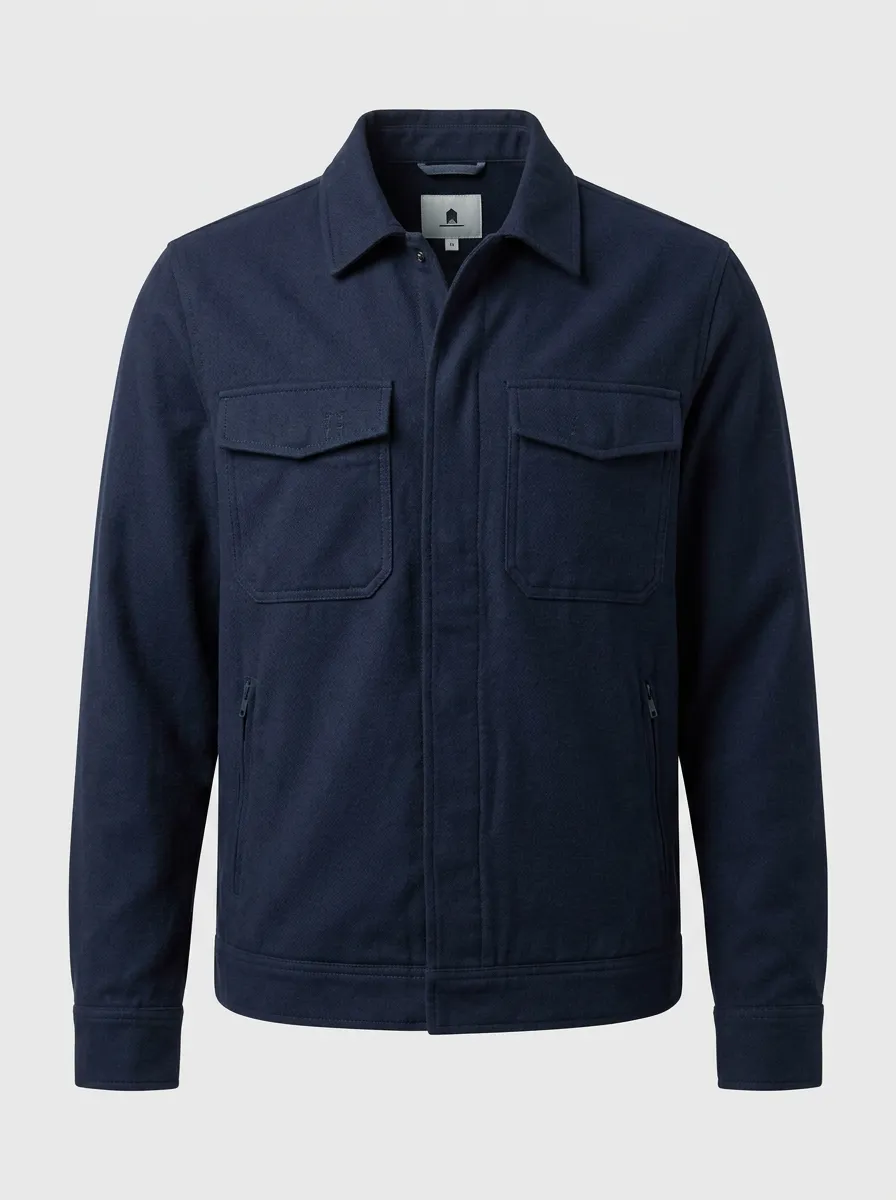 Men's Casual Navy Solid Flap Pocket Utility Jacket