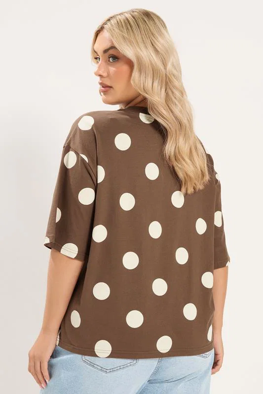 LIMITED COLLECTION Curve Brown Polka Dot T-Shirt detail 2