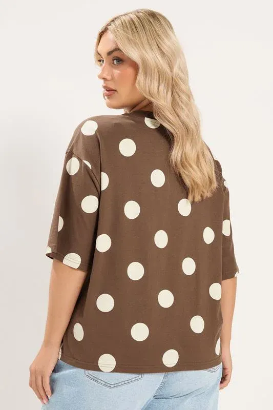 LIMITED COLLECTION Curve Brown Polka Dot T-Shirt