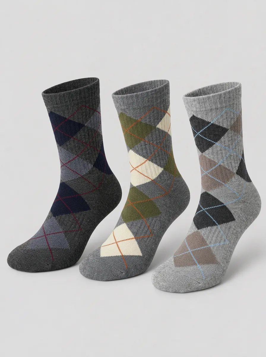 Men's Multitone Argyle Pattern Crew Socks 3-Pack