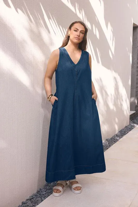 Indigo Blue Sleeveless Cotton Denim Dress
