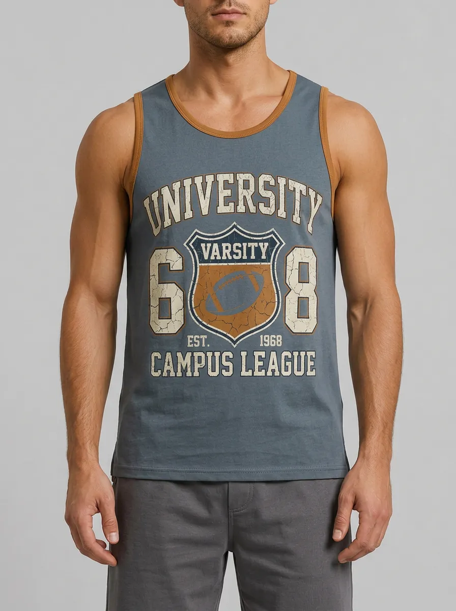 Men's Varsity Football University Campus League Printed Tank Top