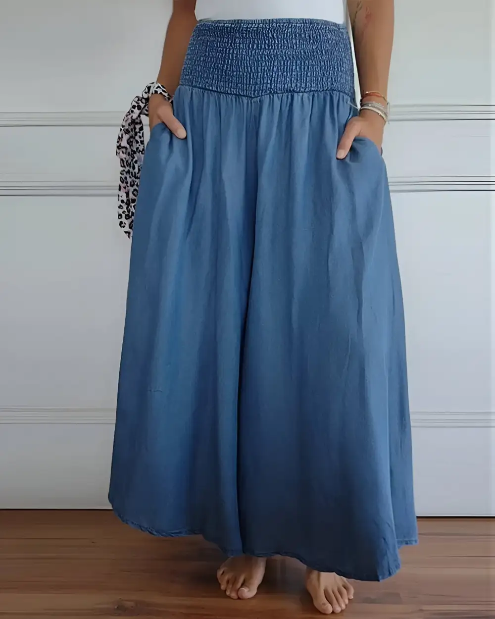  Smocked Elastic Waist Maxi Skirt