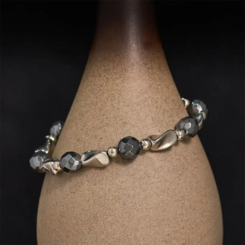 Natural Hematite Titanium Steel Powerful Chain Bracelet
