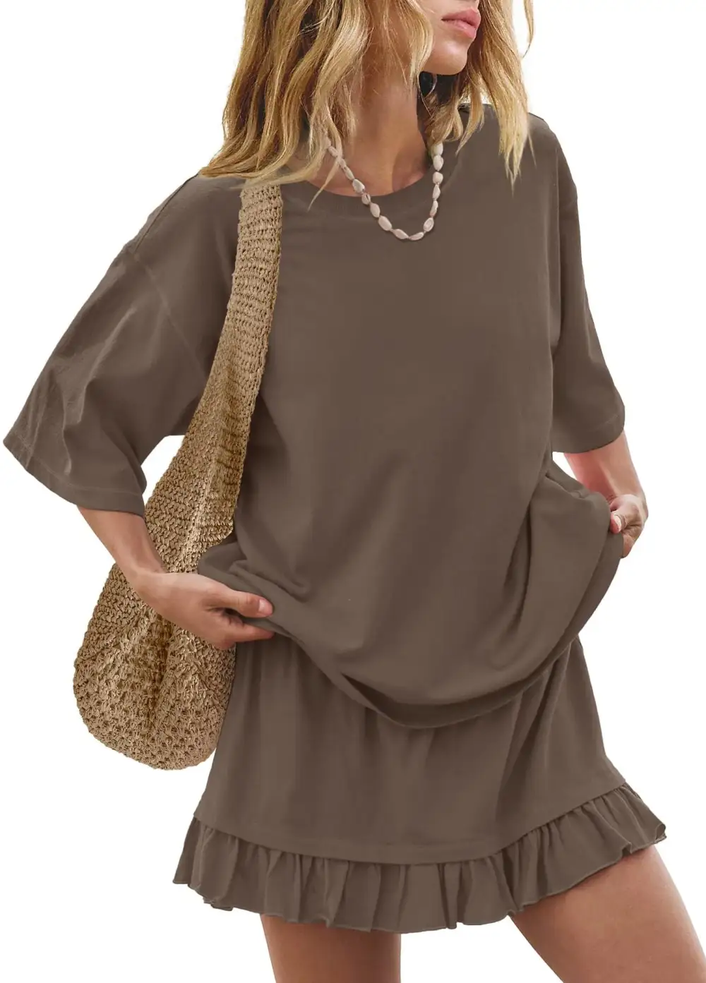 Refined Round Neck Ruffle Trim Coordinated Set
