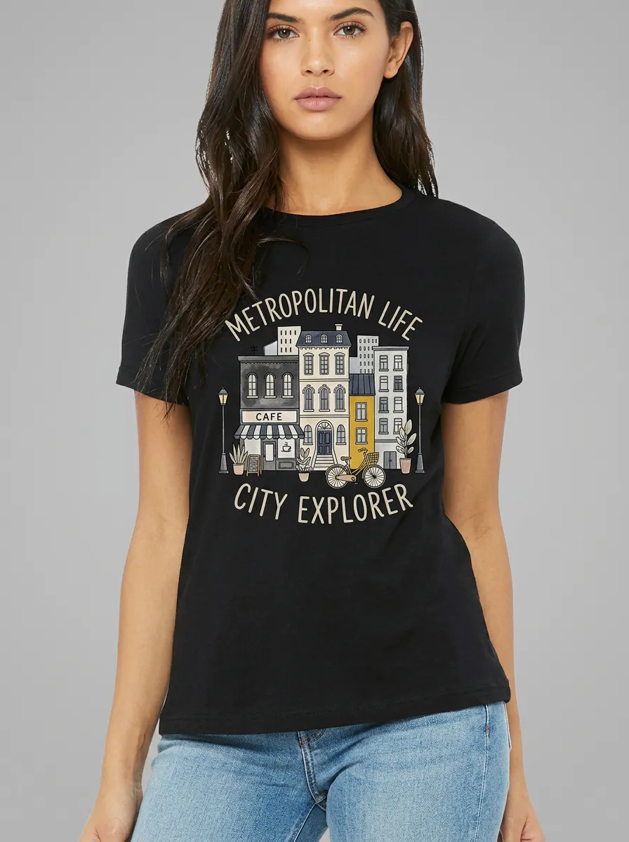 Women's City Explorer Metropolitan Life Cafe Bicycle Printed T-shirt