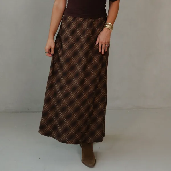 Plaid High Rise Midi Skirt