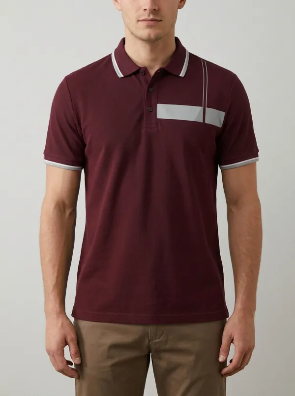 Men's Casual Minimalist Navy Grey Striped Printed Polo Shirt