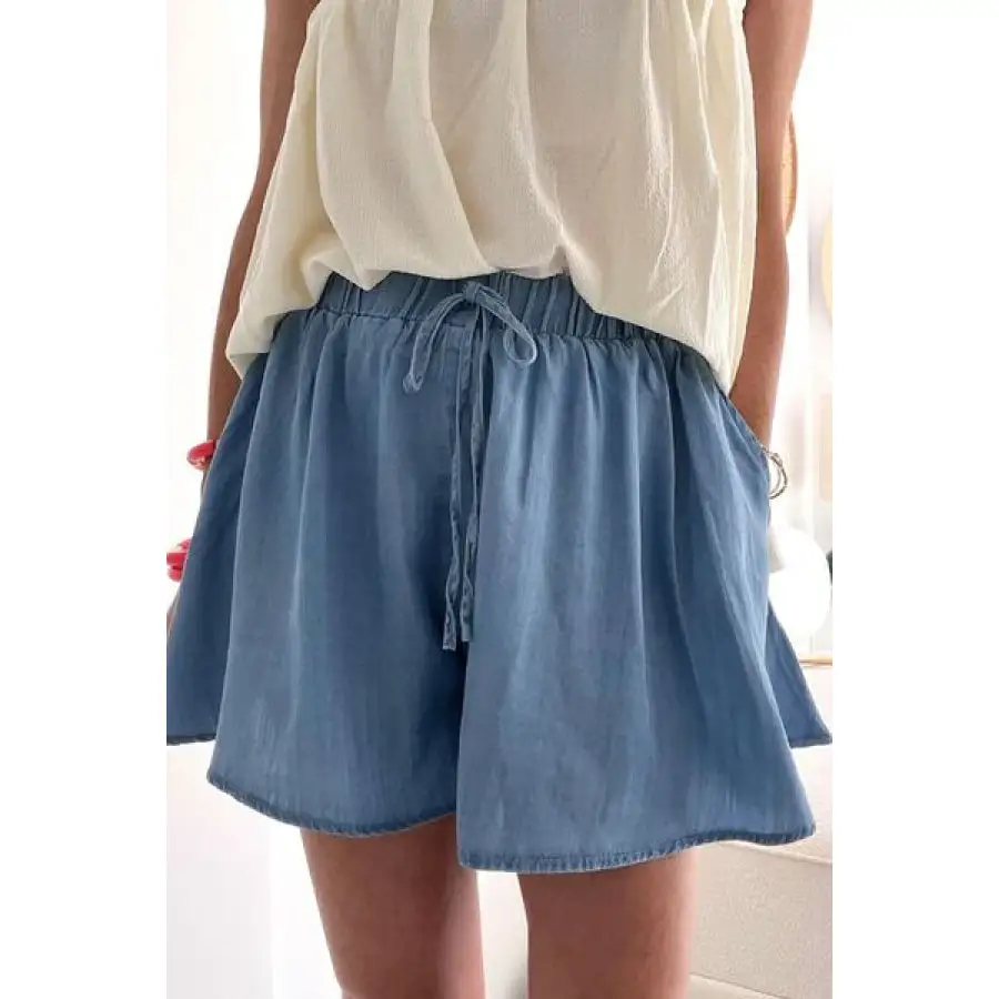 Wide Leg Elastic Waist Denim Shorts