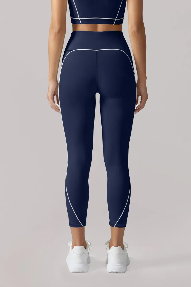 High-Waist Contrast-Seam Piped Sculpting Capri Leggings