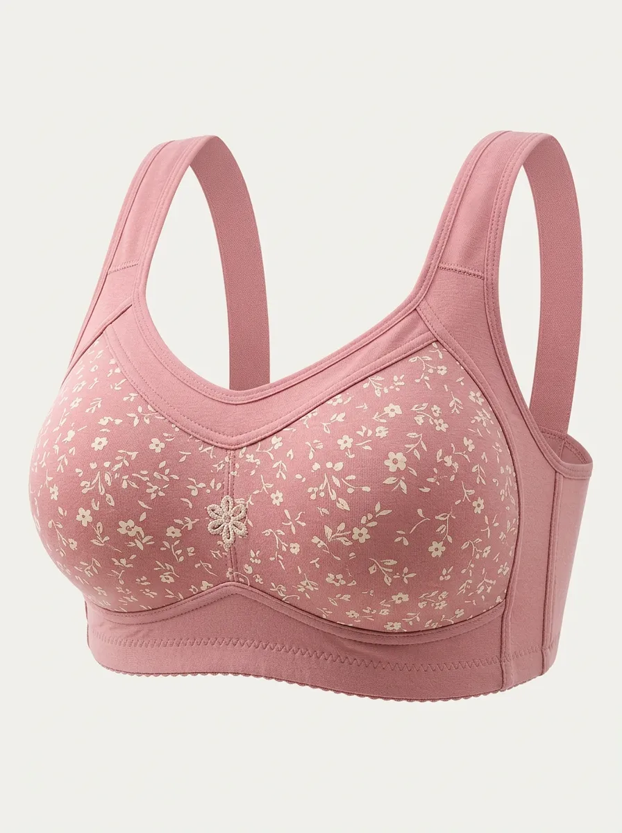 Women's Plus Size Dusty Rose Rose Floral Embroidered Wireless Bra