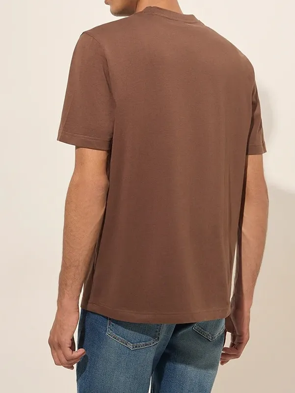 Brown Solid Loose Cotton T-Shirt