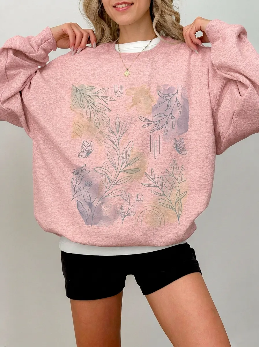 Women's Botanical Butterfly Watercolor Printed sweatshirt
