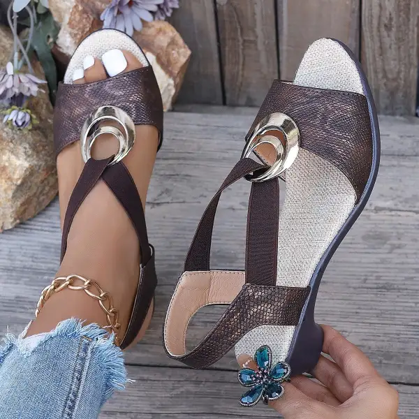 Peep Toe Wedge Slide Sandals