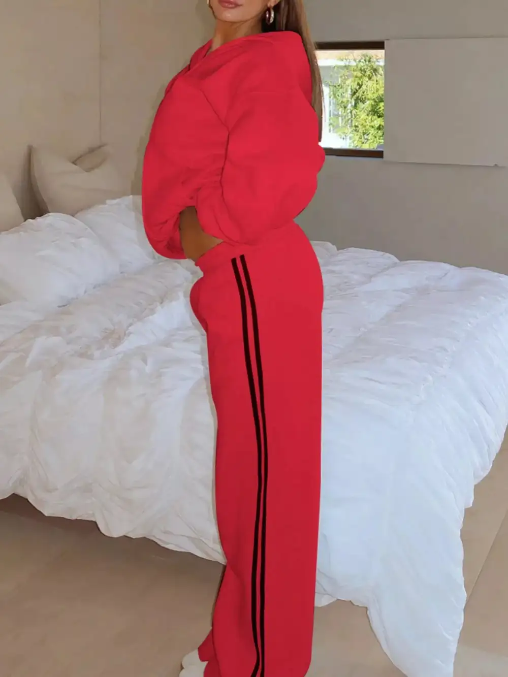 Zip Up Hoodie and Striped Pants Set