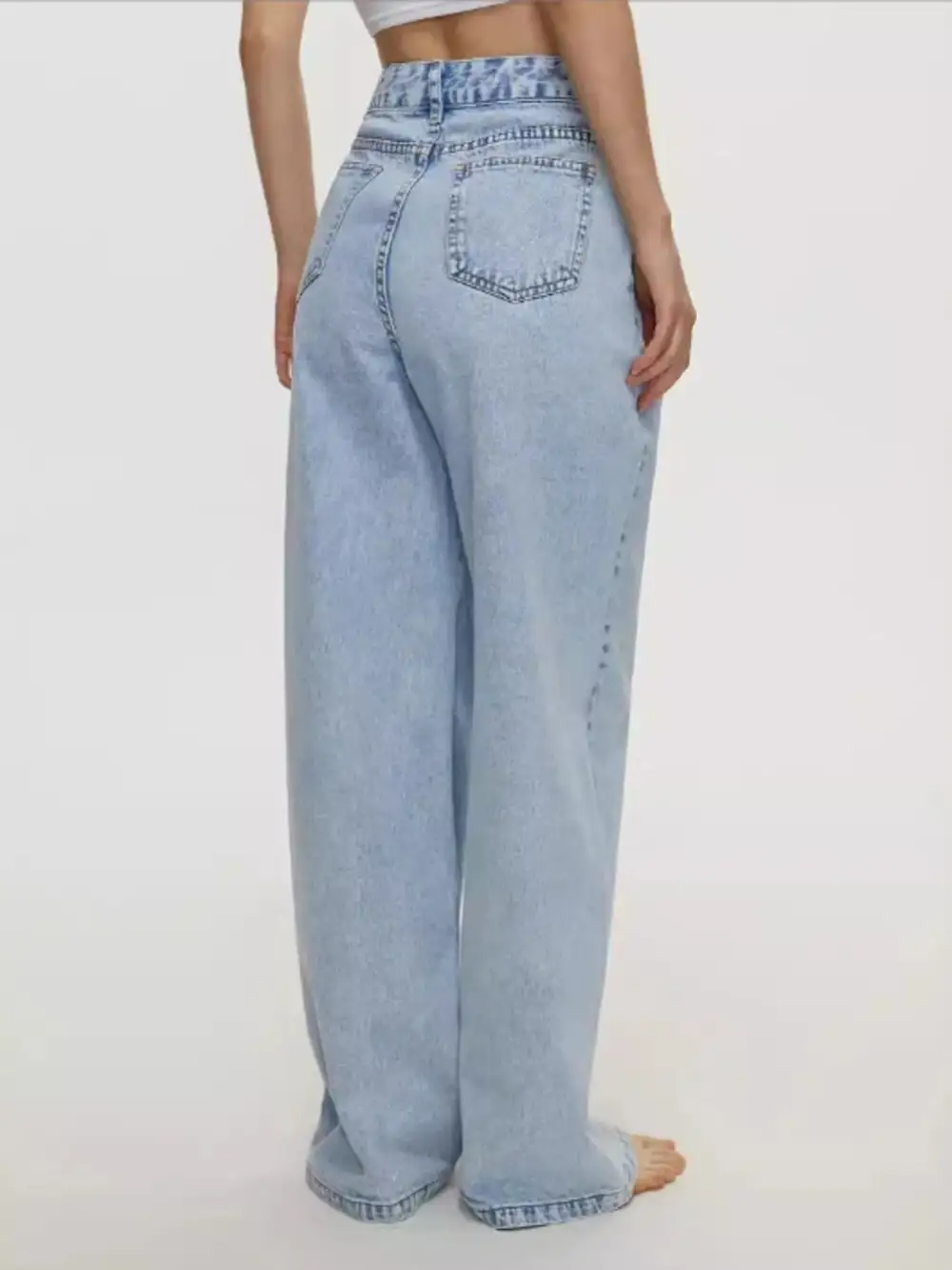 High Waisted Wide Leg Denim Jeans