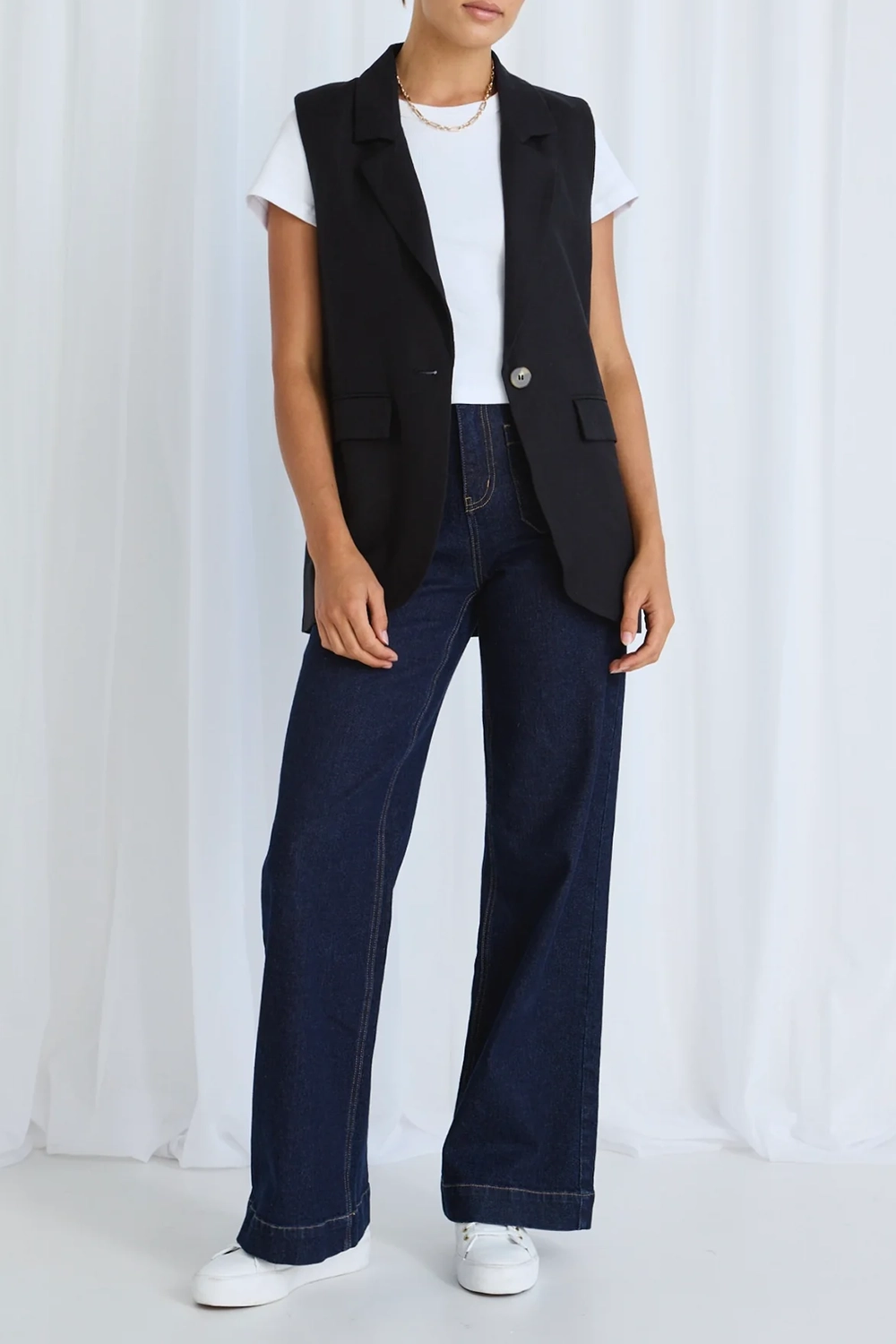 Black Linen Longline Vest