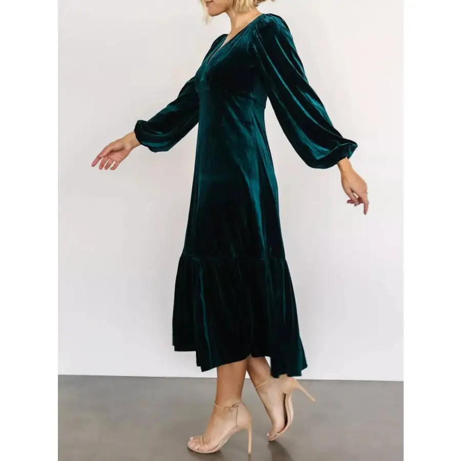 Velvet Tiered Long Sleeve Midi Dress