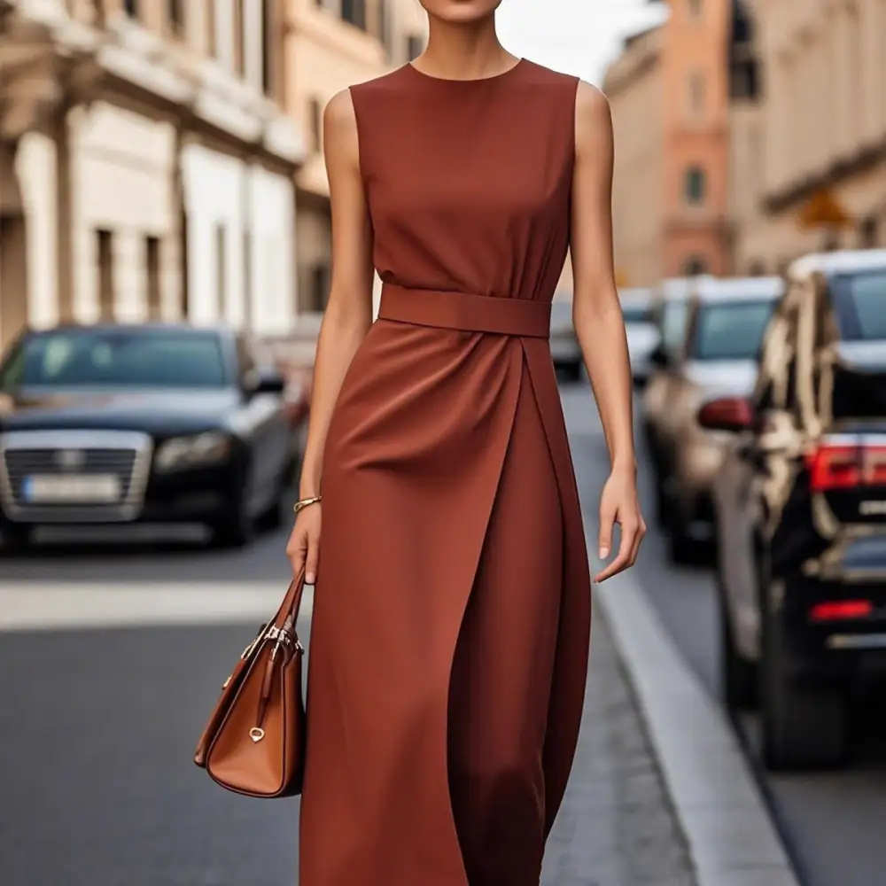 Women's Fitted Belted Bridal Maxi Dress