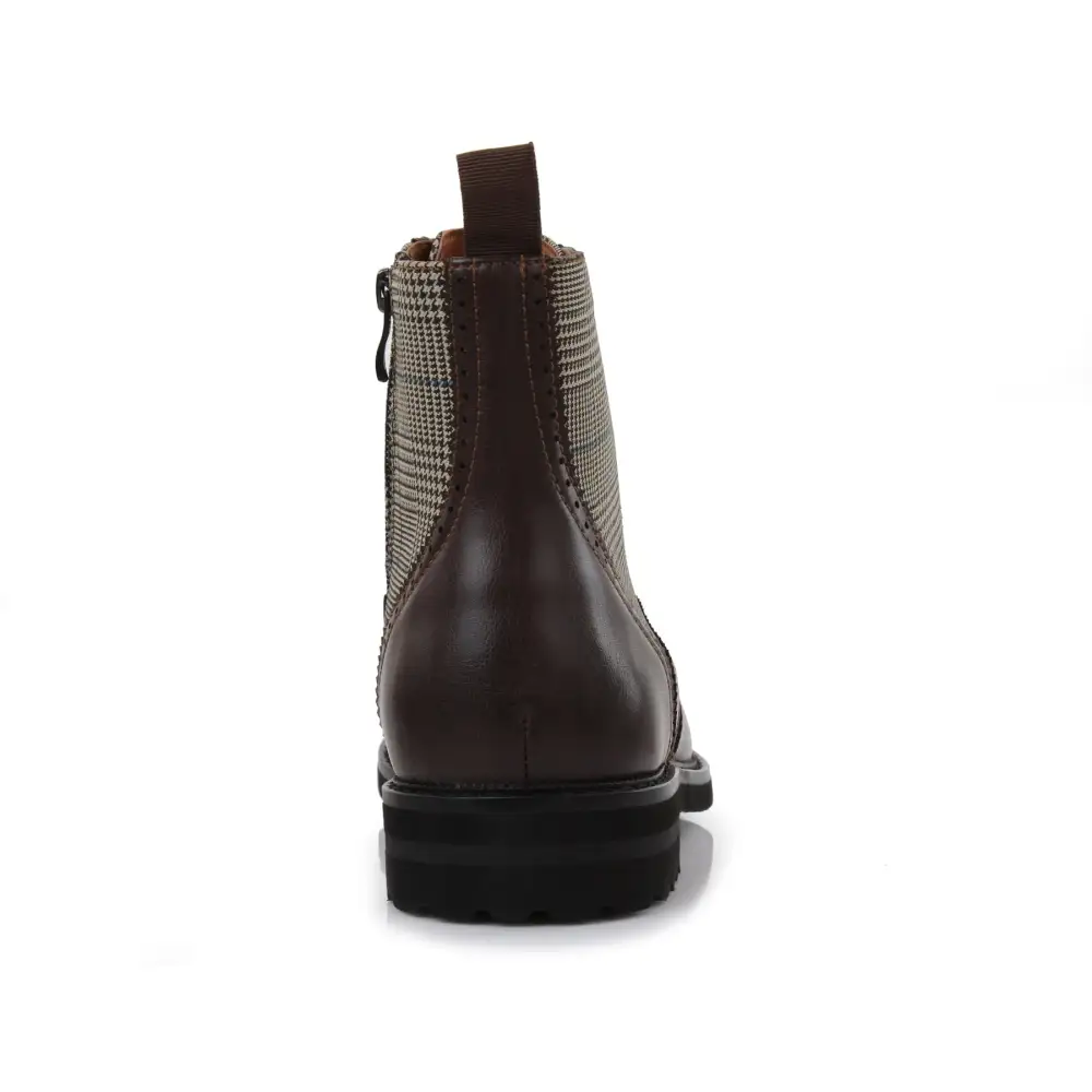 Faux-Leather Wingtip Brogue Motorcycle Boots