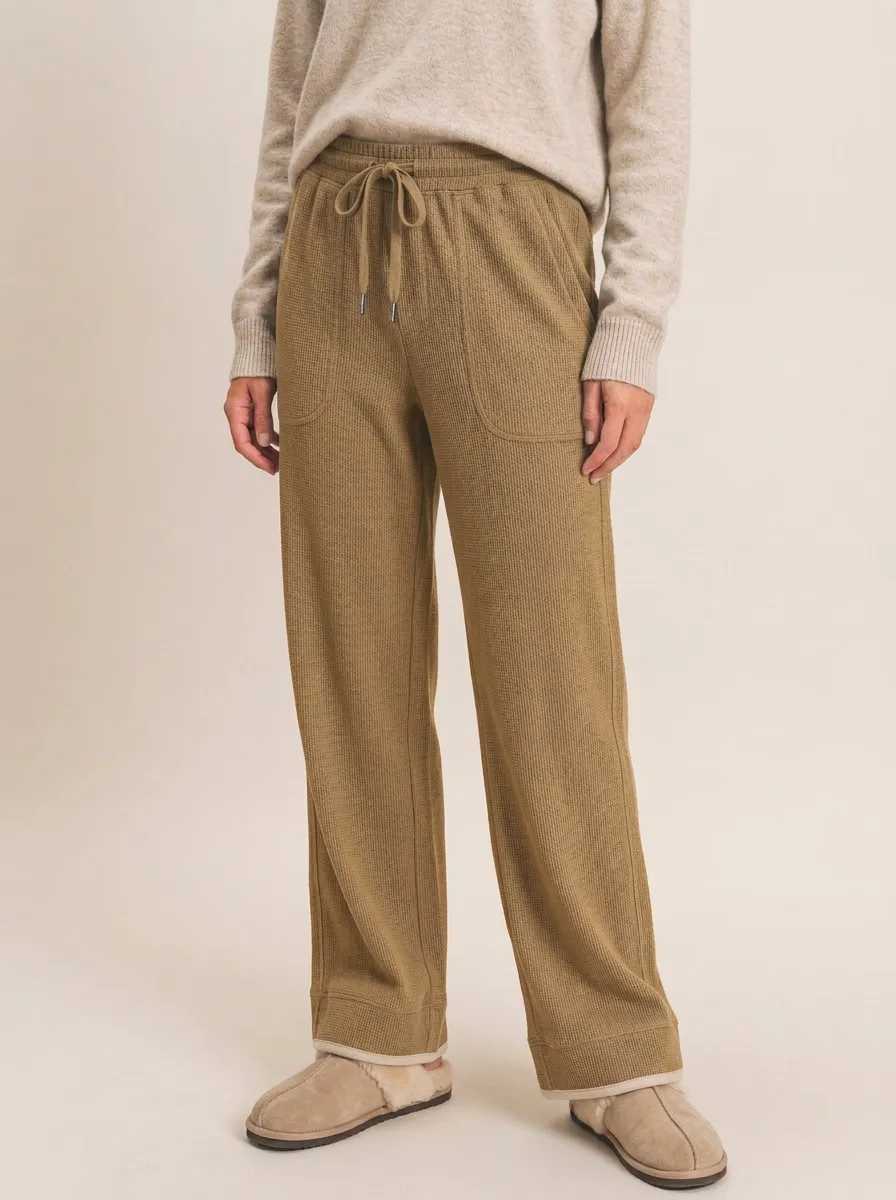 Women's Casual Lounge Waffle Knit Drawstring Pocket Pants