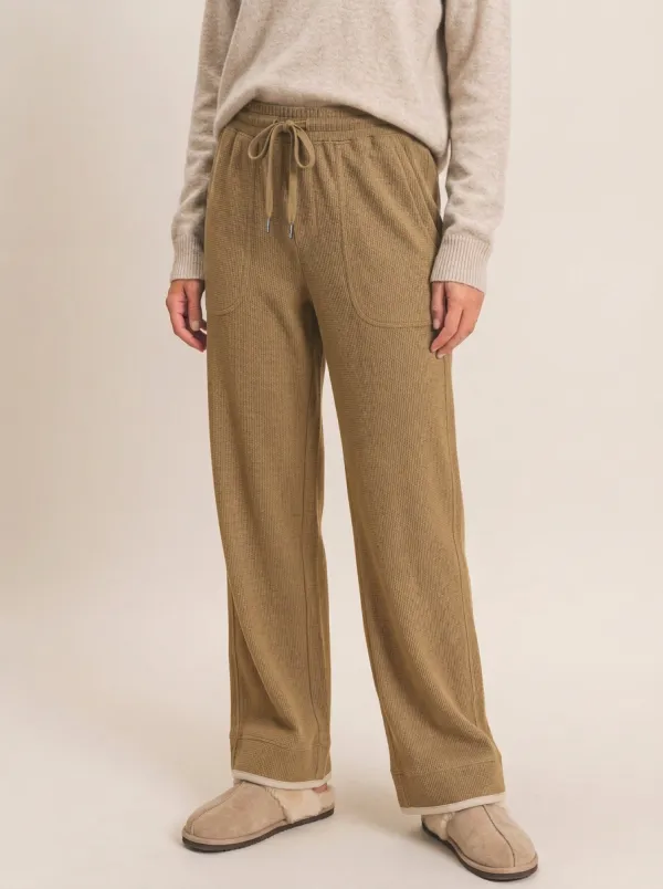 Women's Casual Lounge Waffle Knit Drawstring Pocket Pants