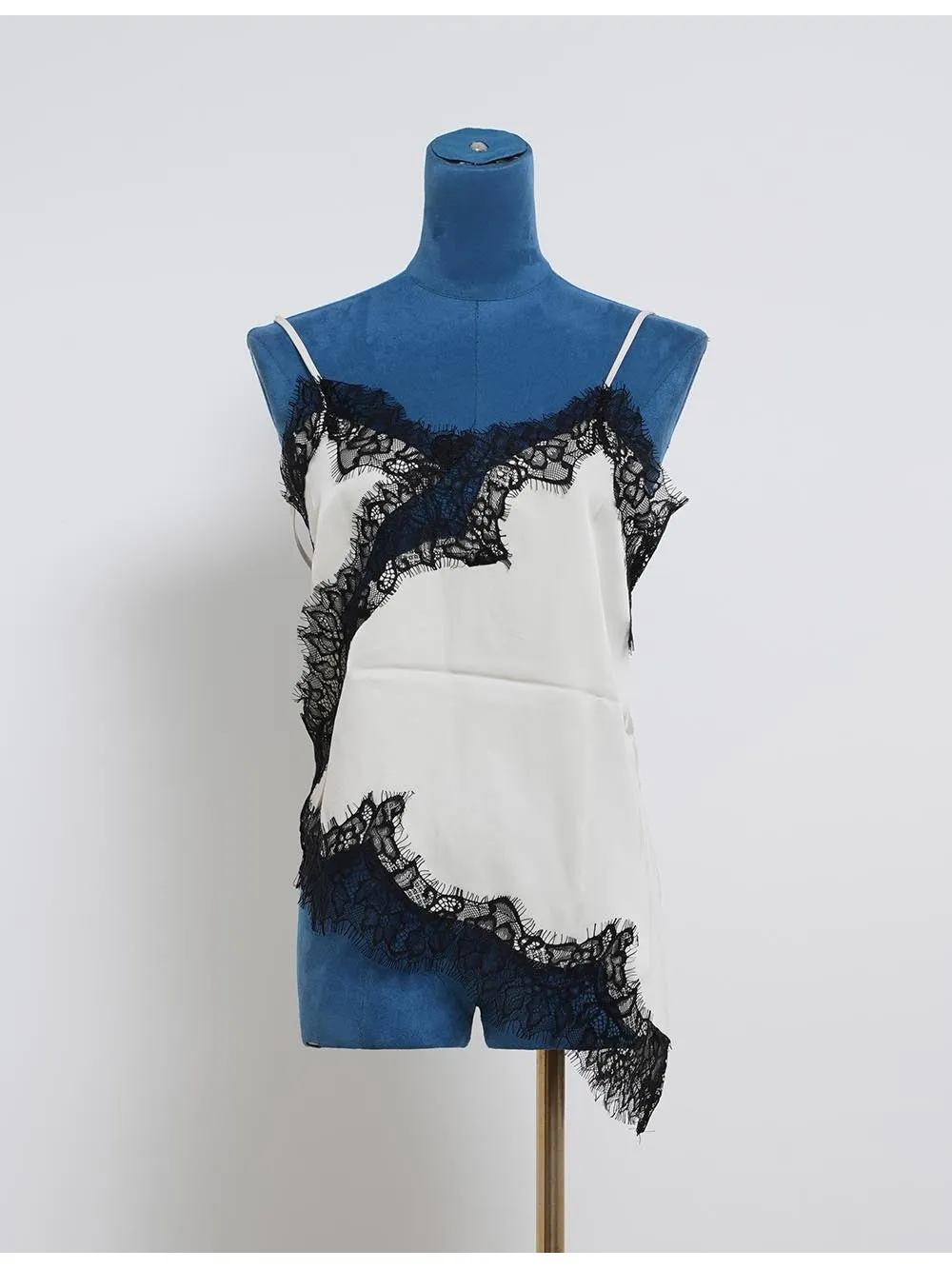 Satin Lace Trim V Neck Irregular Hem Cami Top
