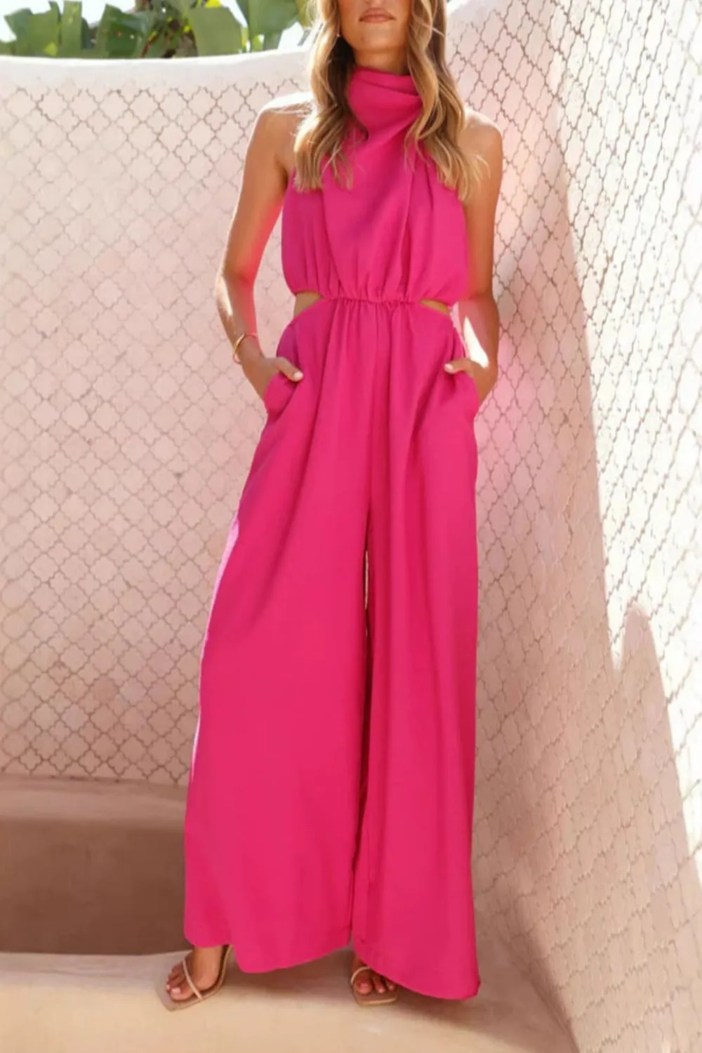 Panel Detail Sleeveless Wide Leg Jumpsuit