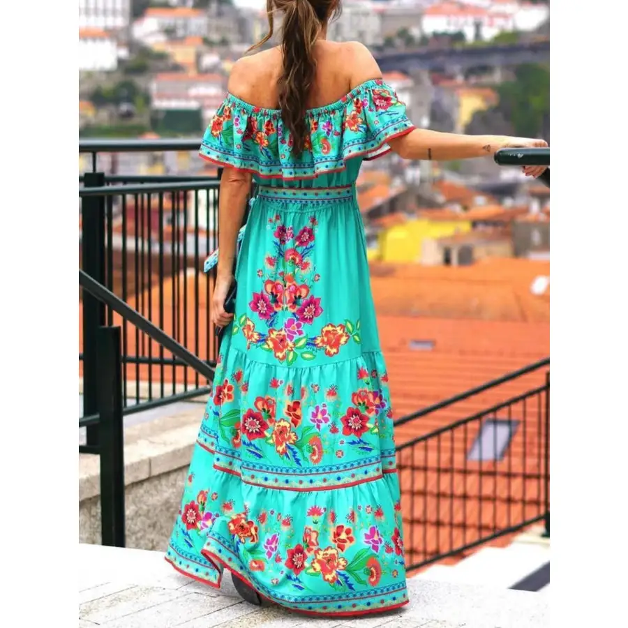 Floral Off Shoulder Ruffle Maxi Dress