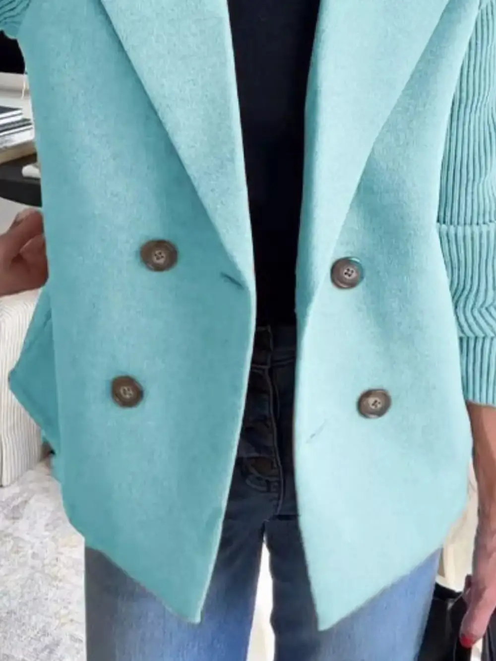 Full Size Knit Sleeve Double-breasted Outerwear Plus Size