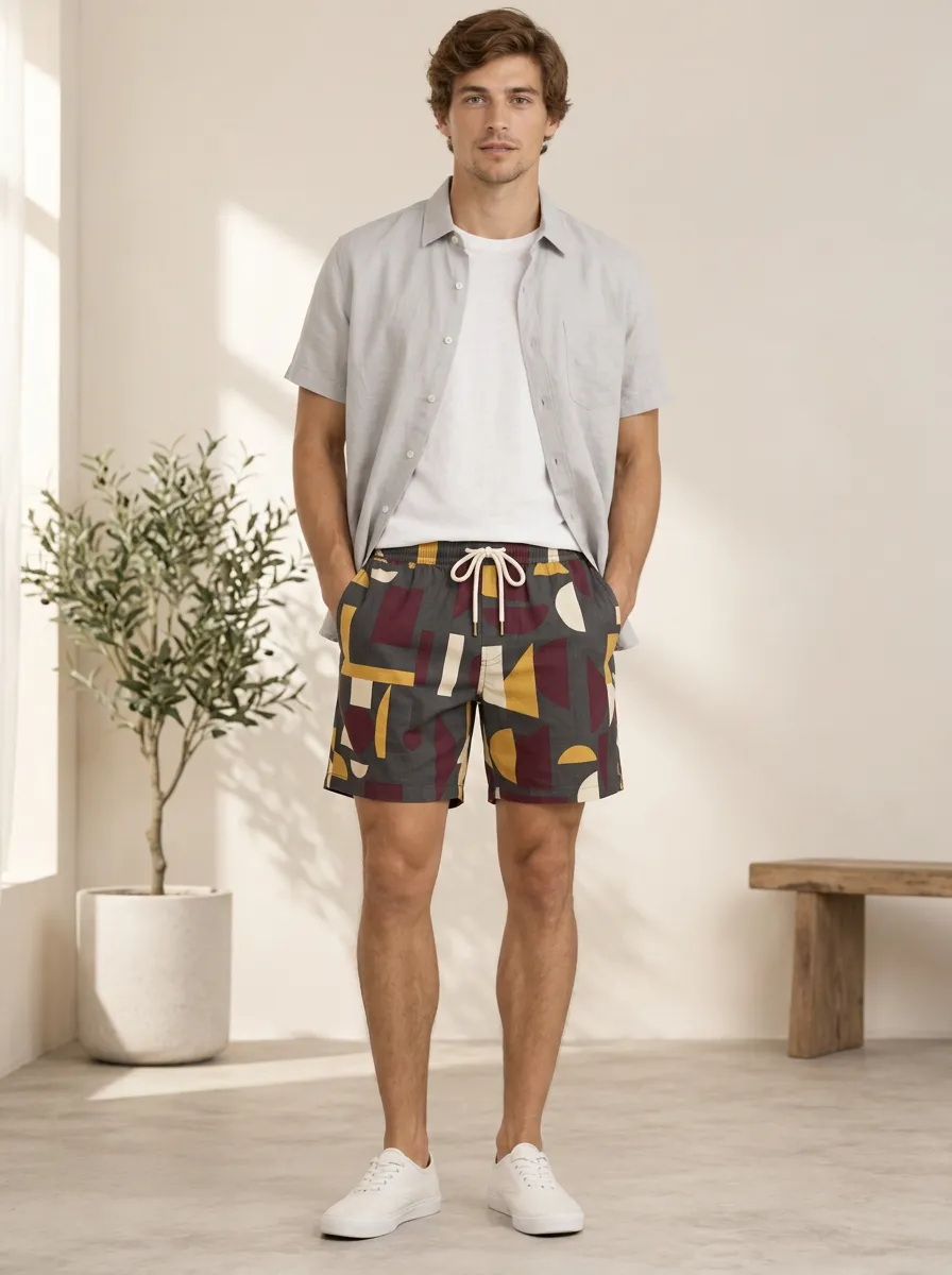 Men's Structured Printed Geometric Abstract Shorts