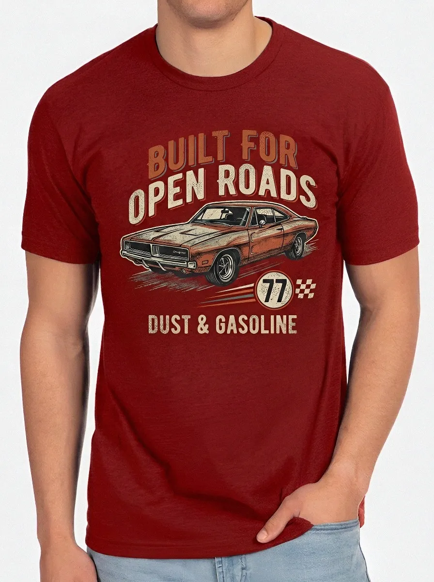 Men's Vintage Muscle Car Open Roads Printed T-shirt