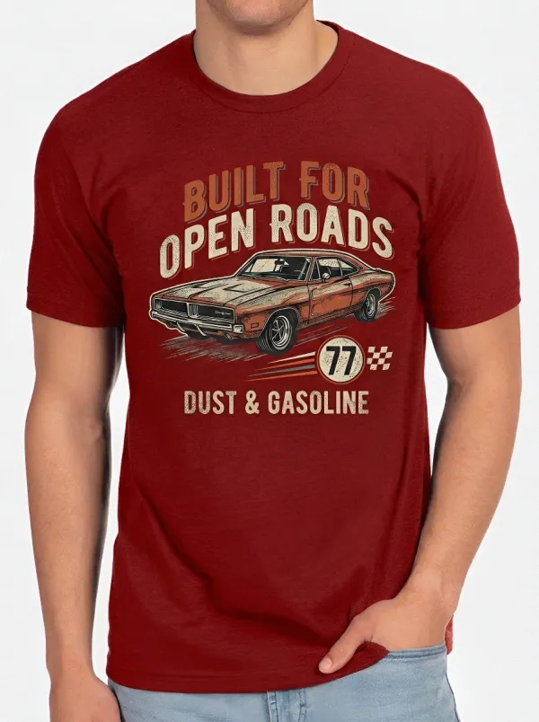 Men's Vintage Muscle Car Open Roads Printed T-shirt