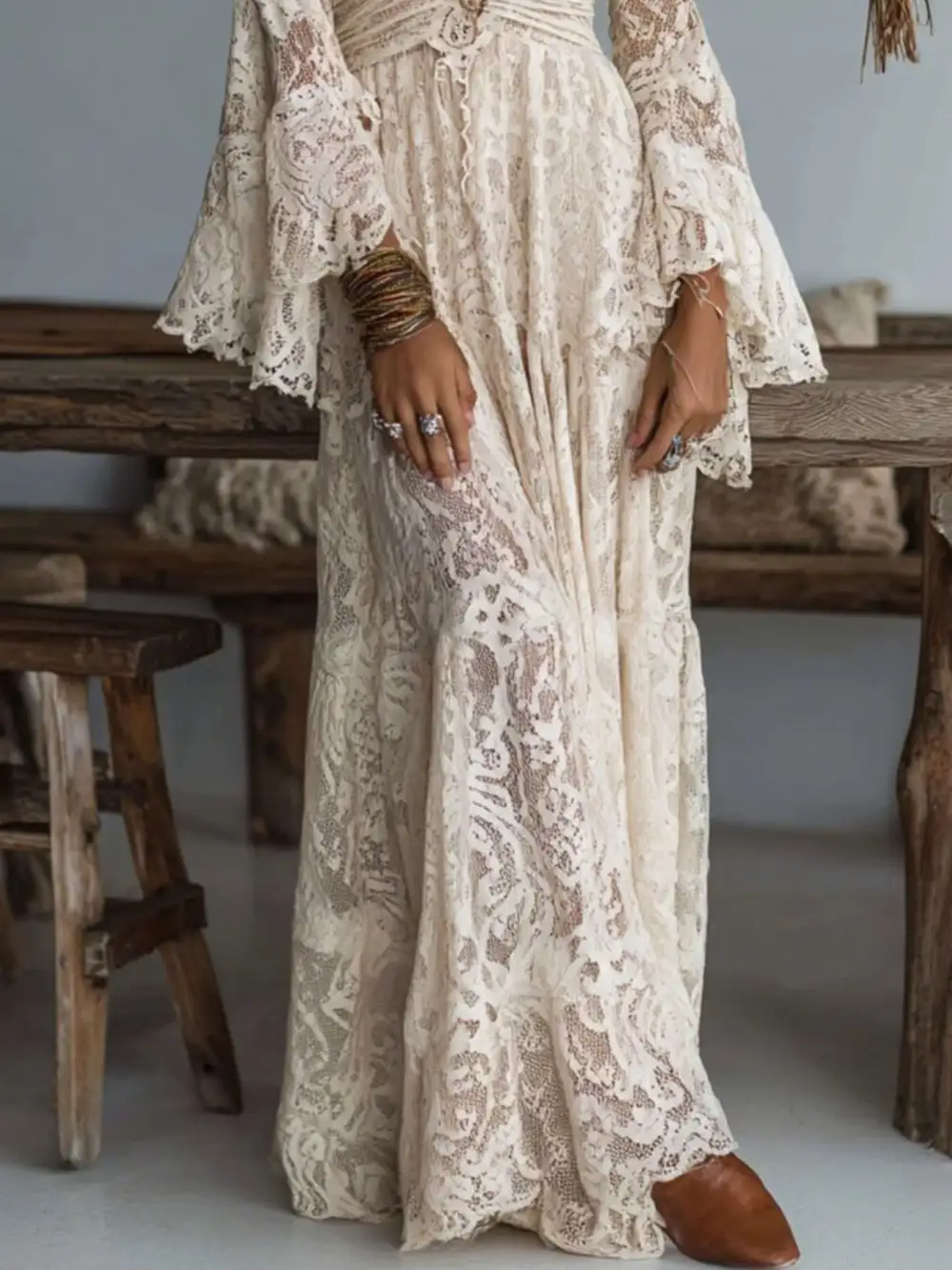 Lace Deep V Neck Maxi Dress