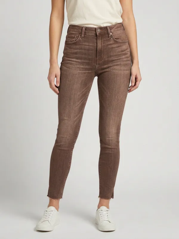 Women's High-Rise Raw-Hem Blue-Wash Denim Slim Jeans