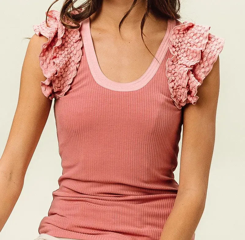 Rib Knit With Textured Ruffled Top