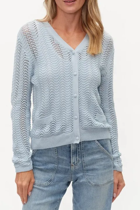 Light Blue Openwork Knit Cardigan
