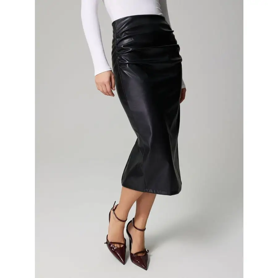 Slit Back Ruched Midi Skirt