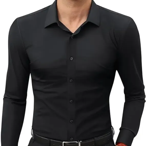 Gentle Dress Shirts 16-Way Stretch Slim Fit Long Sleeve Button Down Business Casual Shirts Wrinkle Free Traveler Shirts Top Menswear