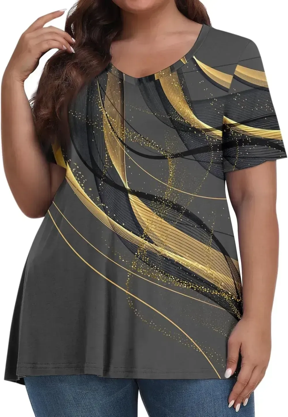 Plus Size Tops for Women Dressy Short Sleeve V Neck Shirts for Women Summer Tops for Women 2024 Floral Print Top