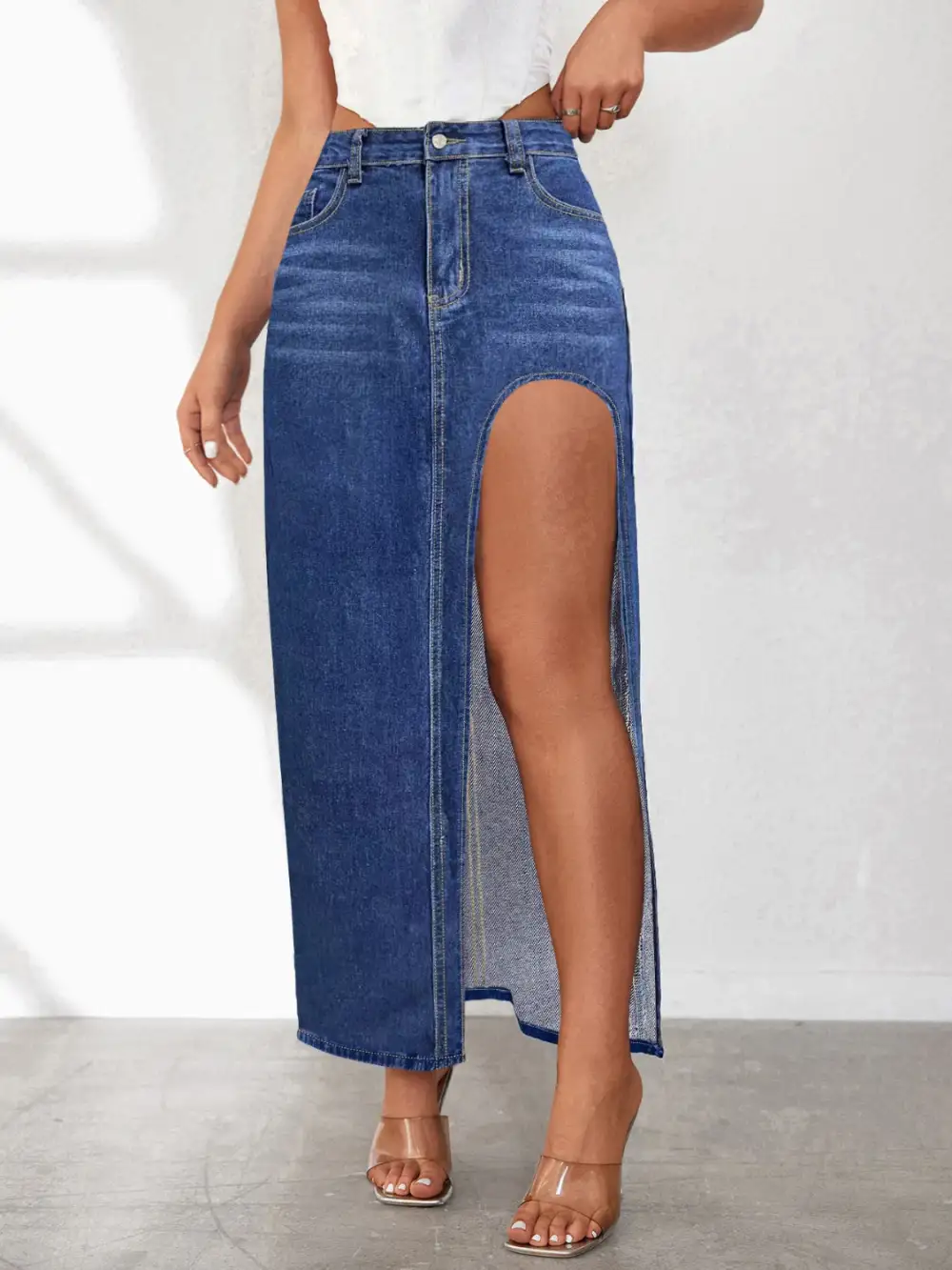 Denim Side Slit Skirt