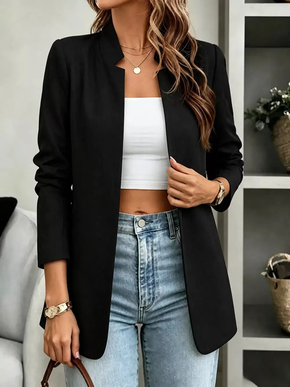 Tailored Open-Front Long-Sleeve Blazer
