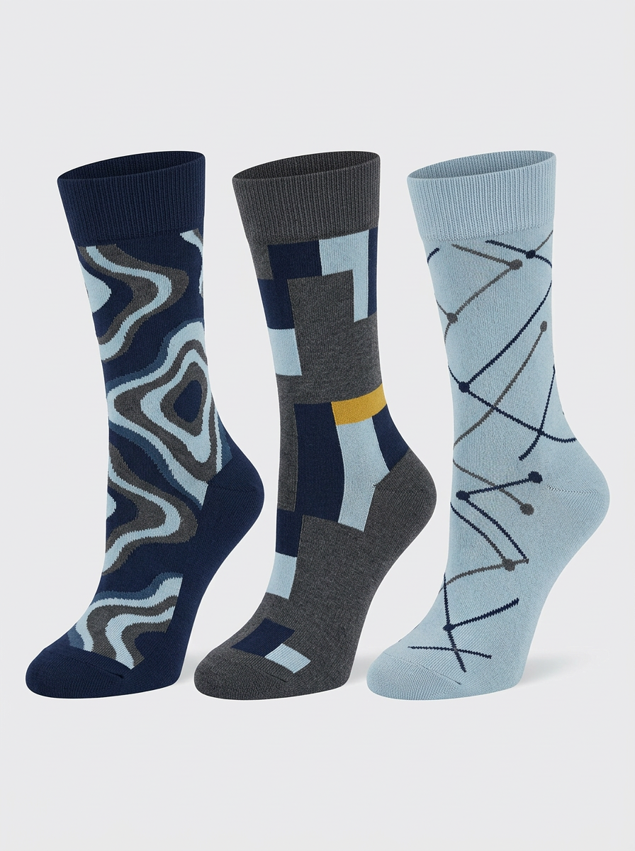 Men's Geometric Abstract Pattern Three-Pack Linear Socks