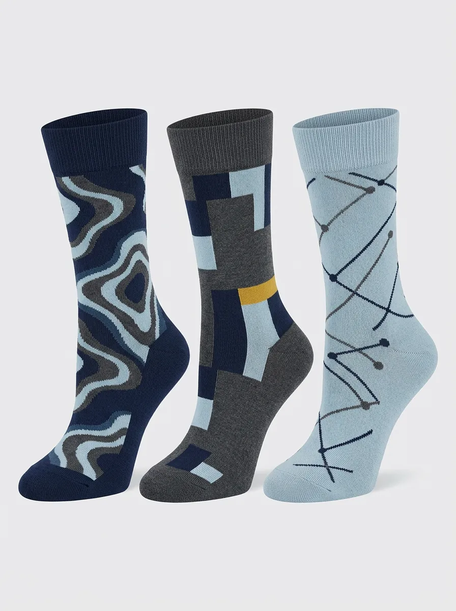 Men's Geometric Abstract Pattern Three-Pack Linear Socks