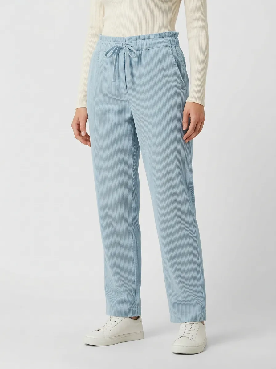 Women's Drawstring Fine-Wale Straight-Leg Corduroy Pants