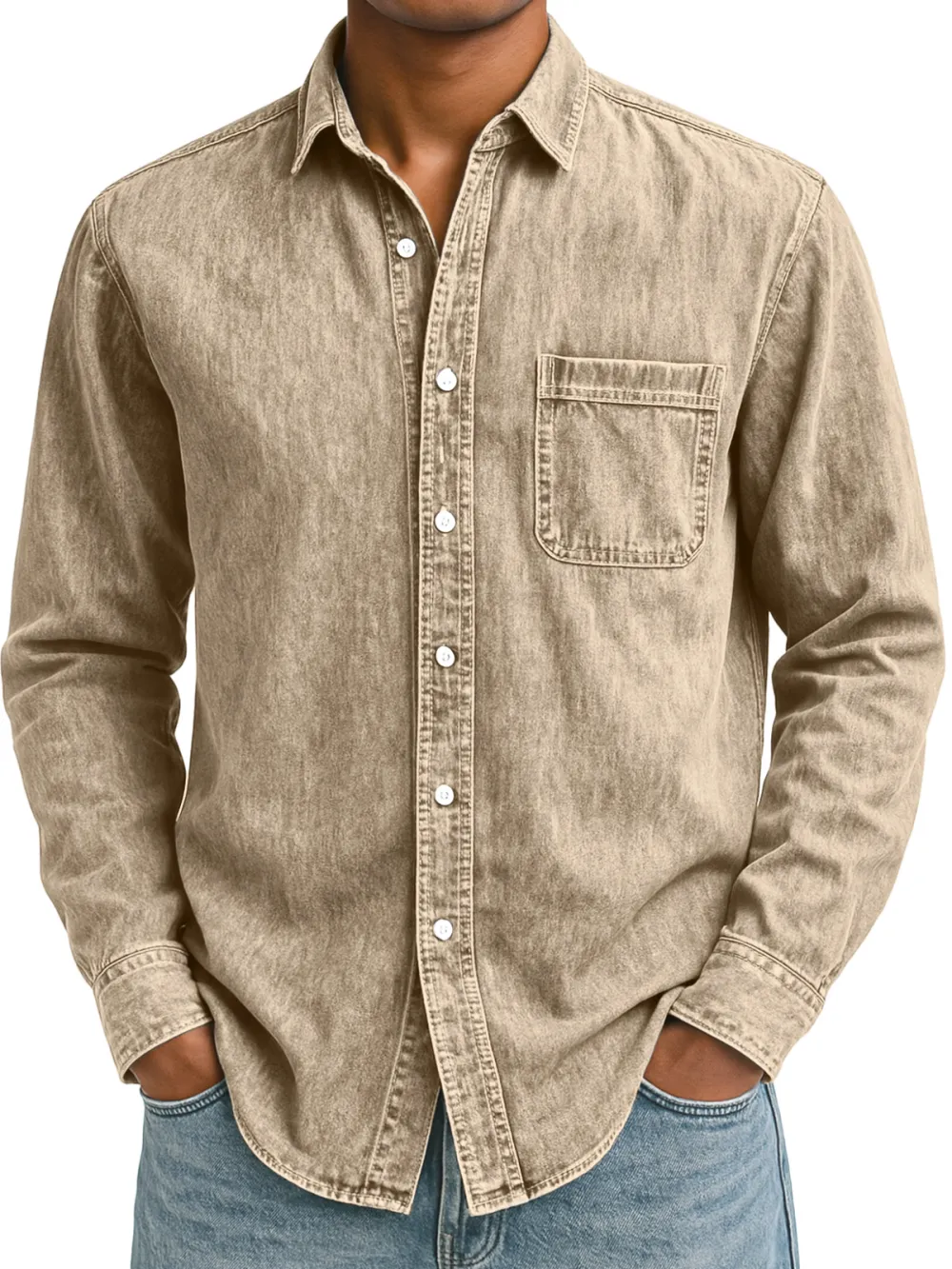 Relaxed Long Sleeve Open Collar Shirt
