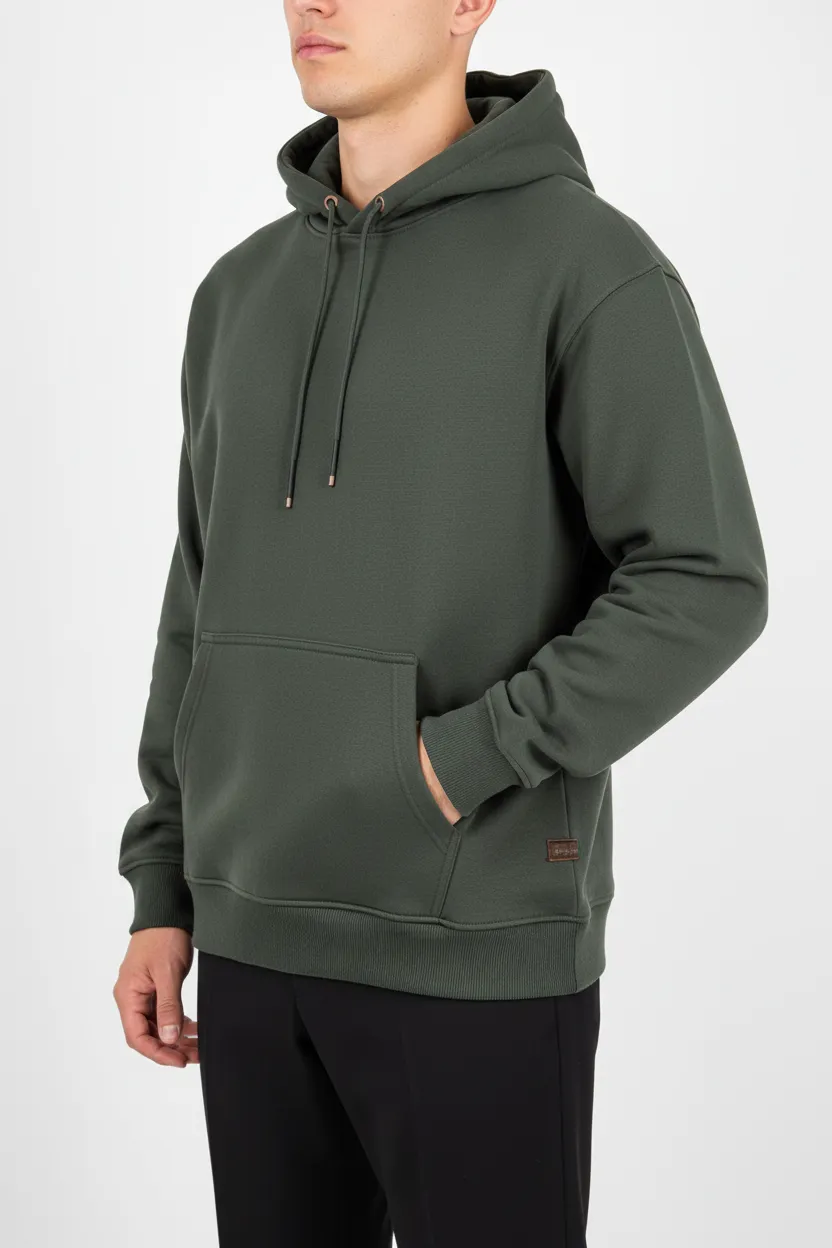 Modern Regular Fit Cotton Ribbed Hooded Pullover Hoodie