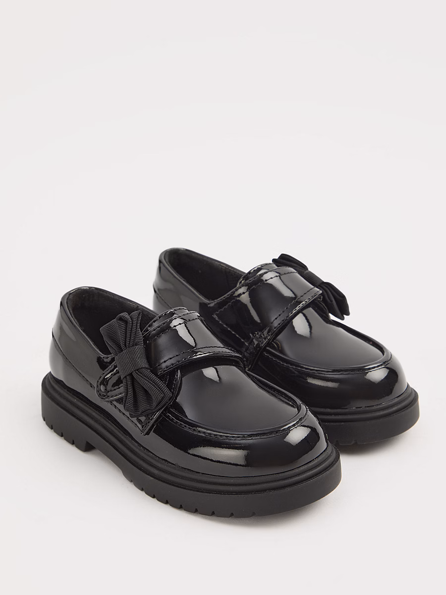 Black Patent Bow Strap Chunky Loafer School Shoes detail 2