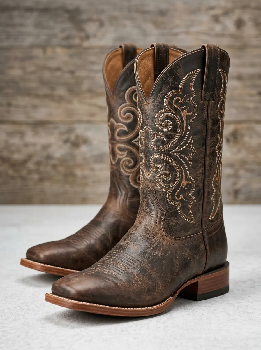 Unisex Frontier Heritage Embroidered Distressed Heritage Look Western Cowboy Boots